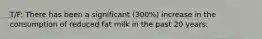 T/F: There has been a significant (300%) increase in the consumption of reduced fat milk in the past 20 years.