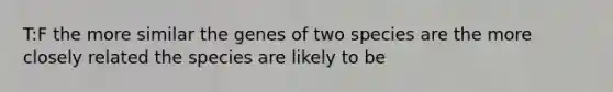 T:F the more similar the genes of two species are the more closely related the species are likely to be