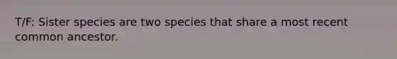 T/F: Sister species are two species that share a most recent common ancestor.