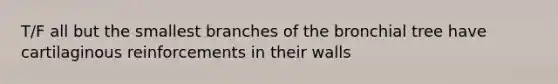 T/F all but the smallest branches of the bronchial tree have cartilaginous reinforcements in their walls