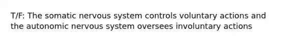 T/F: The somatic nervous system controls voluntary actions and the autonomic nervous system oversees involuntary actions