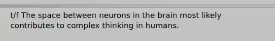 t/f The space between neurons in the brain most likely contributes to complex thinking in humans.