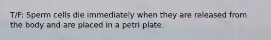 T/F: Sperm cells die immediately when they are released from the body and are placed in a petri plate.