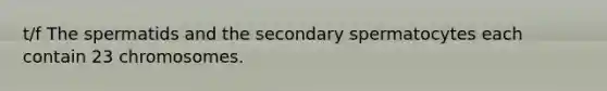 t/f The spermatids and the secondary spermatocytes each contain 23 chromosomes.