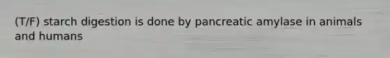 (T/F) starch digestion is done by pancreatic amylase in animals and humans