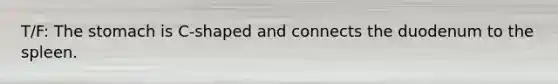 T/F: The stomach is C-shaped and connects the duodenum to the spleen.
