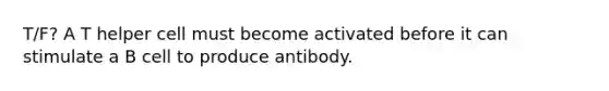 T/F? A T helper cell must become activated before it can stimulate a B cell to produce antibody.