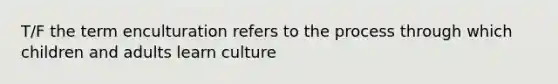 T/F the term enculturation refers to the process through which children and adults learn culture