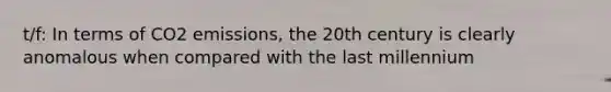 t/f: In terms of CO2 emissions, the 20th century is clearly anomalous when compared with the last millennium
