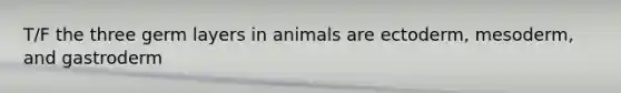 T/F the three germ layers in animals are ectoderm, mesoderm, and gastroderm