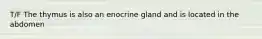 T/F The thymus is also an enocrine gland and is located in the abdomen