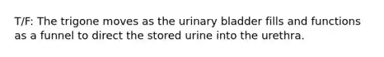 T/F: The trigone moves as the urinary bladder fills and functions as a funnel to direct the stored urine into the urethra.