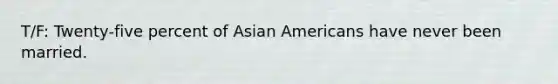 T/F: Twenty-five percent of Asian Americans have never been married.