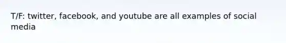 T/F: twitter, facebook, and youtube are all examples of social media