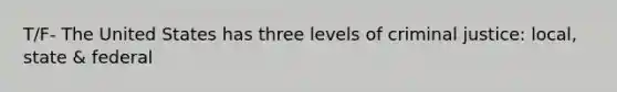 T/F- The United States has three levels of criminal justice: local, state & federal