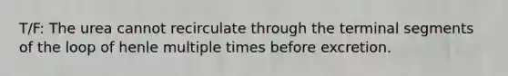 T/F: The urea cannot recirculate through the terminal segments of the loop of henle multiple times before excretion.