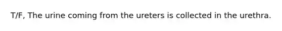 T/F, The urine coming from the ureters is collected in the urethra.