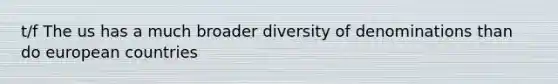 t/f The us has a much broader diversity of denominations than do european countries