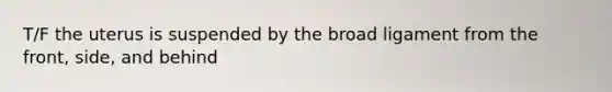 T/F the uterus is suspended by the broad ligament from the front, side, and behind