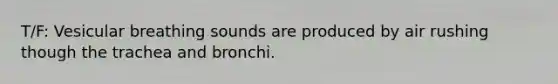 T/F: Vesicular breathing sounds are produced by air rushing though the trachea and bronchi.