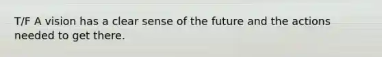 T/F A vision has a clear sense of the future and the actions needed to get there.