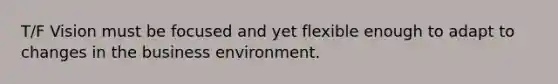 T/F Vision must be focused and yet flexible enough to adapt to changes in the business environment.