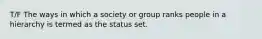 T/F The ways in which a society or group ranks people in a hierarchy is termed as the status set.