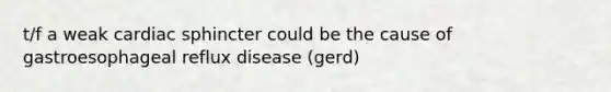 t/f a weak cardiac sphincter could be the cause of gastroesophageal reflux disease (gerd)