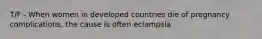 T/F - When women in developed countries die of pregnancy complications, the cause is often eclampsia