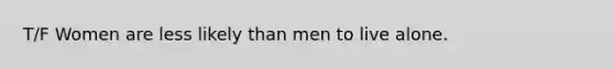 T/F Women are less likely than men to live alone.