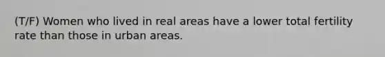 (T/F) Women who lived in real areas have a lower total fertility rate than those in urban areas.