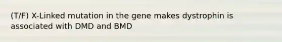 (T/F) X-Linked mutation in the gene makes dystrophin is associated with DMD and BMD