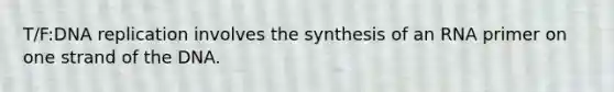 T/F:<a href='https://www.questionai.com/knowledge/kofV2VQU2J-dna-replication' class='anchor-knowledge'>dna replication</a> involves the synthesis of an RNA primer on one strand of the DNA.