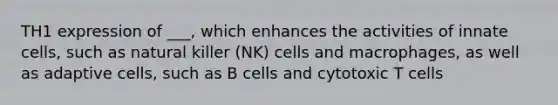 TH1 expression of ___, which enhances the activities of innate cells, such as natural killer (NK) cells and macrophages, as well as adaptive cells, such as B cells and cytotoxic T cells