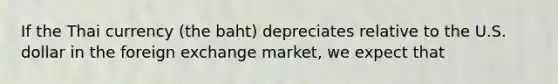 If the Thai currency (the baht) depreciates relative to the U.S. dollar in the foreign exchange market, we expect that