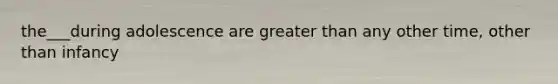 the___during adolescence are greater than any other time, other than infancy