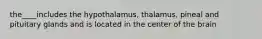 the____includes the hypothalamus, thalamus, pineal and pituitary glands and is located in the center of the brain