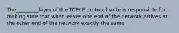 The_________layer of the TCP/IP protocol suite is responsible for making sure that what leaves one end of the network arrives at the other end of the network exactly the same