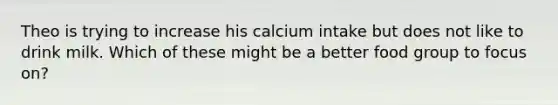 Theo is trying to increase his calcium intake but does not like to drink milk. Which of these might be a better food group to focus on?
