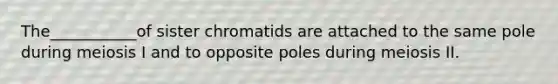 The___________of sister chromatids are attached to the same pole during meiosis I and to opposite poles during meiosis II.