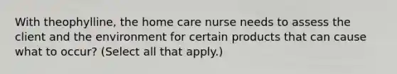 With theophylline, the home care nurse needs to assess the client and the environment for certain products that can cause what to occur? (Select all that apply.)