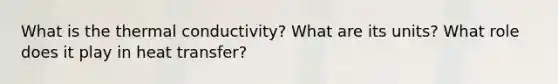 What is the thermal conductivity? What are its units? What role does it play in heat transfer?