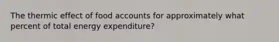 The thermic effect of food accounts for approximately what percent of total energy expenditure?