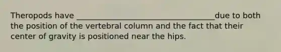 Theropods have ___________________________________due to both the position of the vertebral column and the fact that their center of gravity is positioned near the hips.