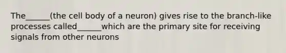 The______(the cell body of a neuron) gives rise to the branch-like processes called______which are the primary site for receiving signals from other neurons