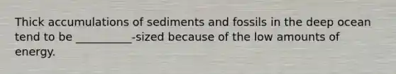 Thick accumulations of sediments and fossils in the deep ocean tend to be __________-sized because of the low amounts of energy.