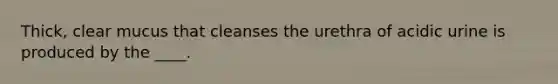 Thick, clear mucus that cleanses the urethra of acidic urine is produced by the ____.