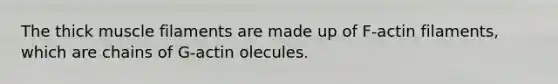 The thick muscle filaments are made up of F-actin filaments, which are chains of G-actin olecules.