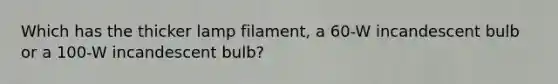 Which has the thicker lamp filament, a 60-W incandescent bulb or a 100-W incandescent bulb?