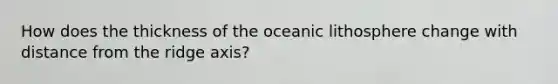 How does the thickness of the oceanic lithosphere change with distance from the ridge axis?